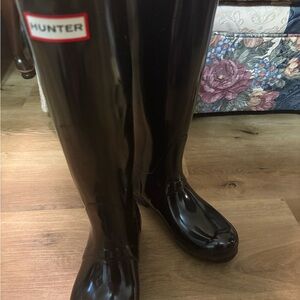 Hunter Glossy Black Tall Boots